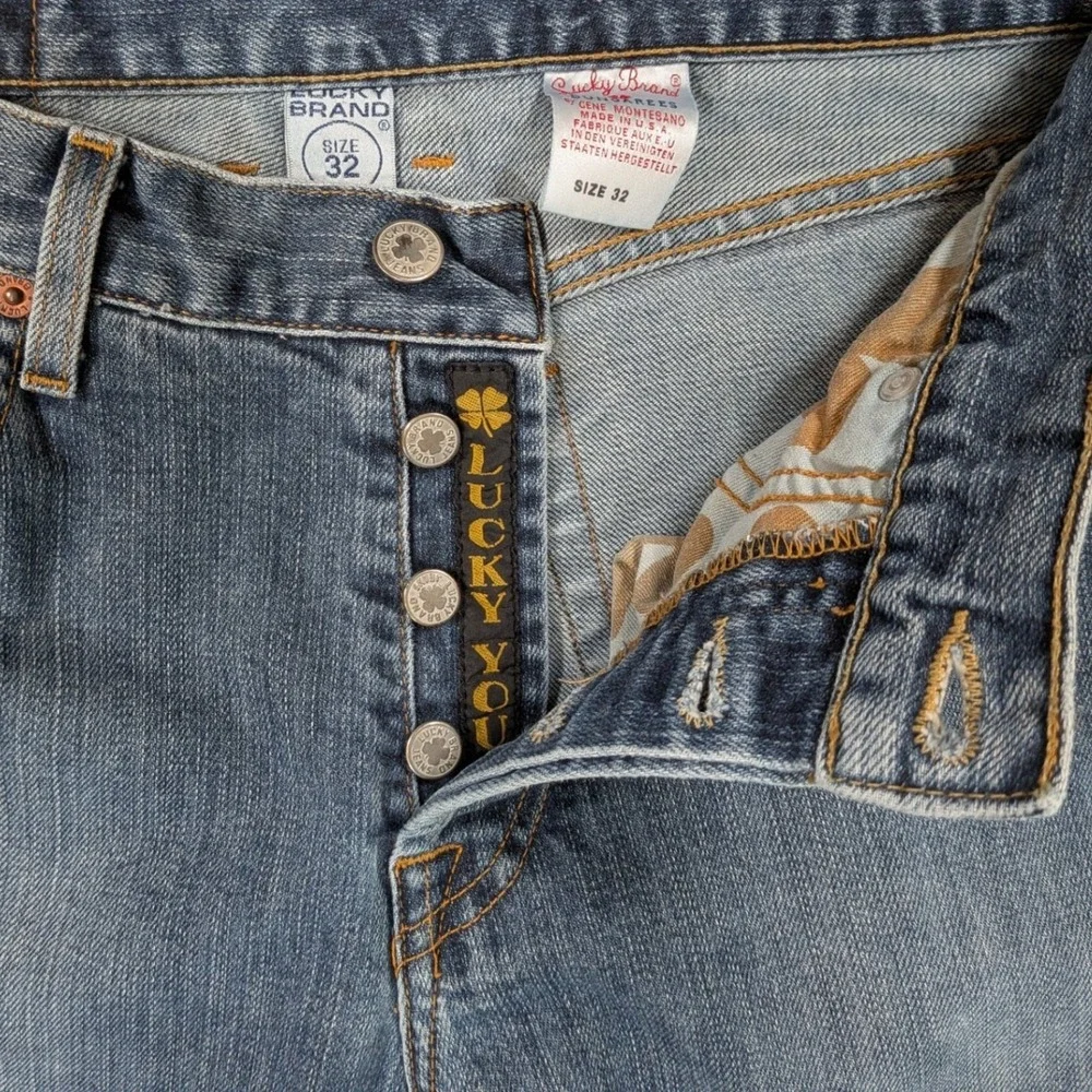 Lucky Brand Dungarees Men 29x28.5 Blue Jeans Made In‎ USA Button Fly VTG 7183C70